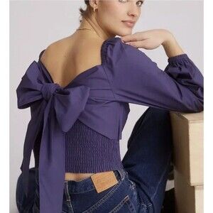 Anthropologie Sunday in Brooklyn Top Blue Puff Sleeve Preppy Size 1X Plus NWT